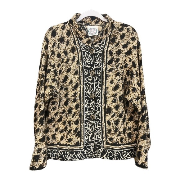 Sugar Street Weavers Vintage Animal Print Button Cardigan Cotton Made in The USA - Picture 1 of 5
